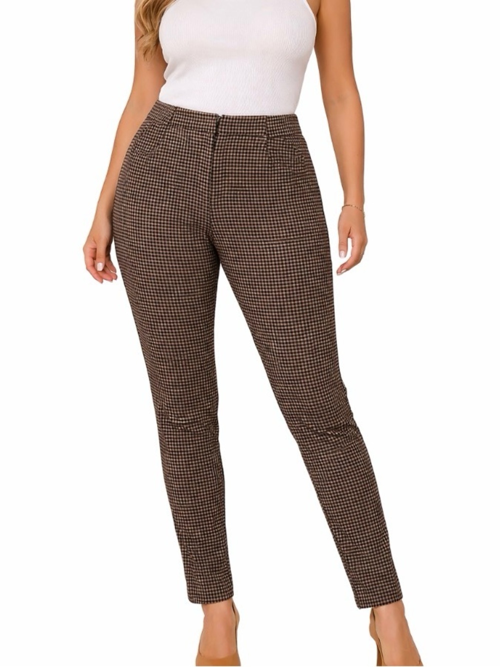 J. Jill Ponte knit pant leggings pull on skinny black & brown checkered Petite S